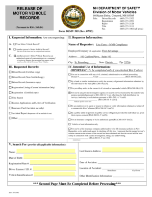 New Hampshire Motor Vehicle Record Request Form