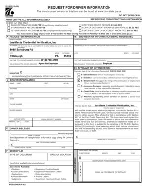 Pennsylvania Driver Information Request Form