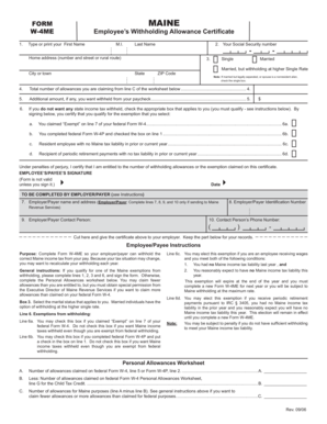 Maine W-4ME Employee’s Withholding Allowance Certificate
