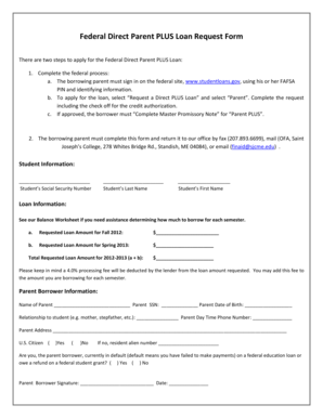 Foe application form - Federal Direct Parent PLUS Loan Request Form - Saint Joseph's ... - sjcme