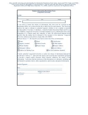 Student Information Restriction Form
