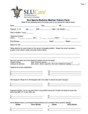 Medical history form template - medical history form