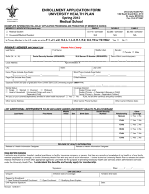 University Health Plan Enrollment Application