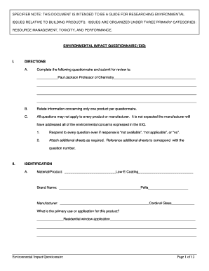 Environmental Impact Questionnaire