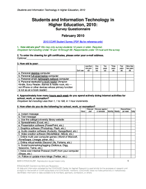 Students and Information Technology in Higher Education 2010 Survey