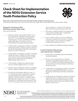NDSU Extension Service Youth Protection Policy Check Sheet