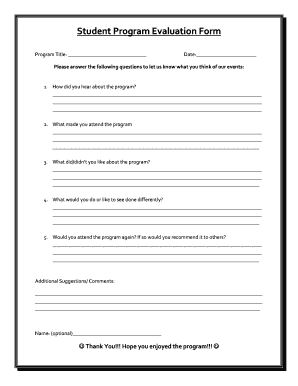 Program evaluation form - Student Program Evaluation Form - stac