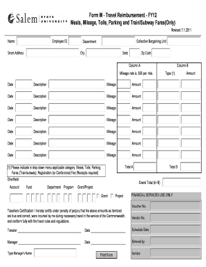 Form M - Travel Reimbursement - Salem State University - salemstate