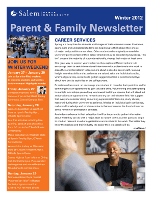 Parent & Family Newsletter, Winter 2012 - Salem State University - salemstate