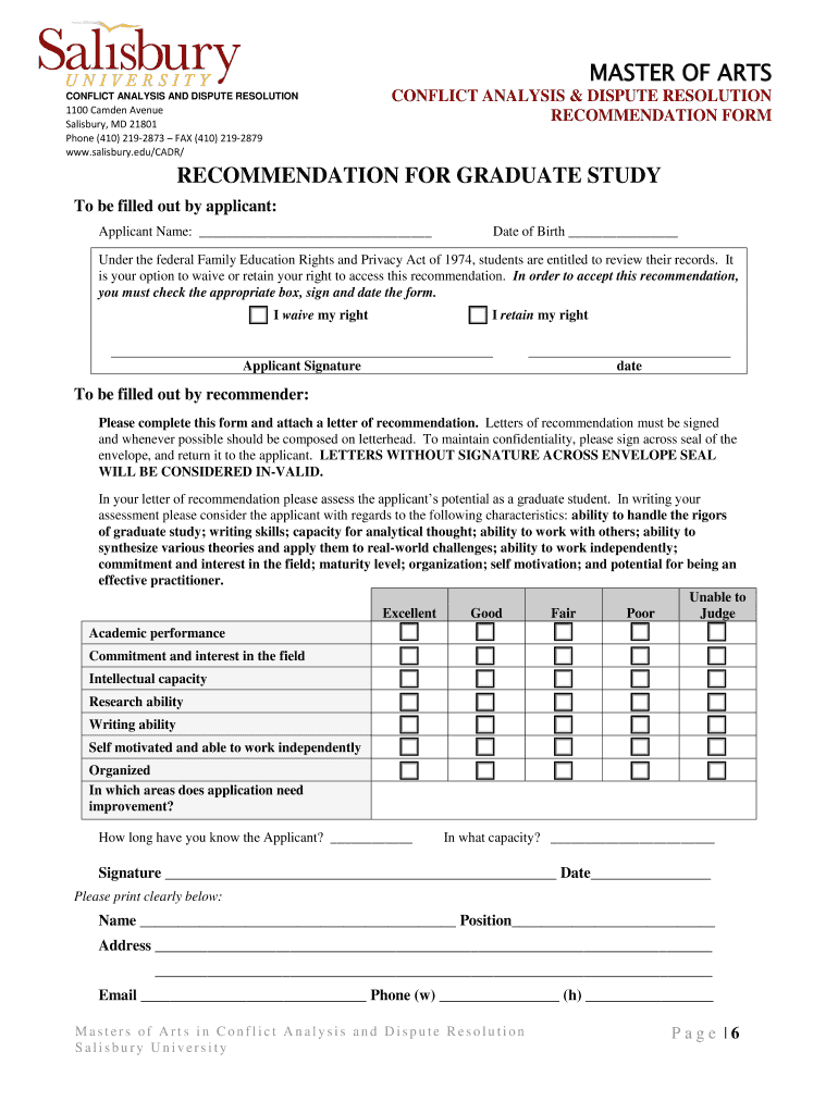 Application for Master of Arts in Conflict Analysis Dispute Resolution Preview on Page 1