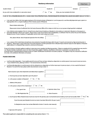 Maryland Residency Information Form