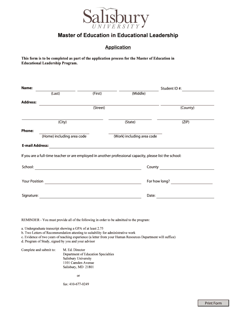 Master of Education in Educational Leadership - Salisbury University - salisbury Preview on Page 1