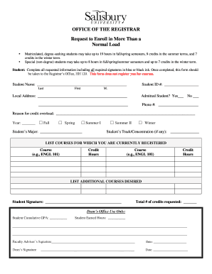 Request to Enroll in More Than a Normal Load