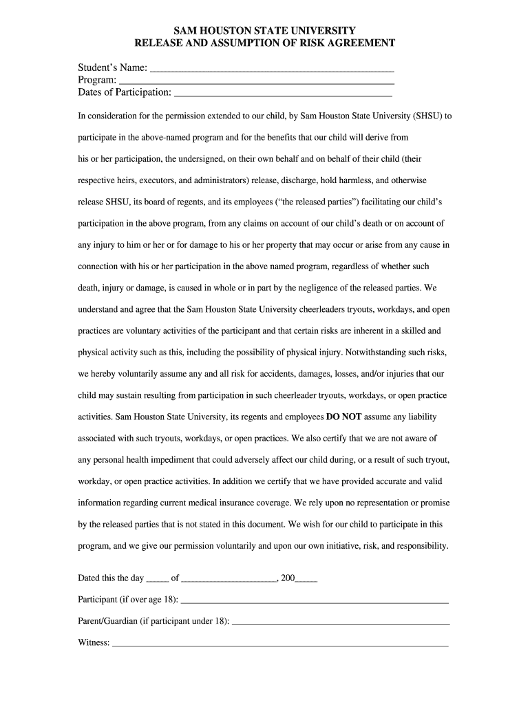 Fillable Online Shsu Dance Waiver Form Sam Houston State University fillable-online-shsu-dance-waiver-form-sam-houston-state-university