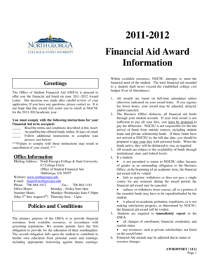 2011-2012 Financial Aid Award Letter