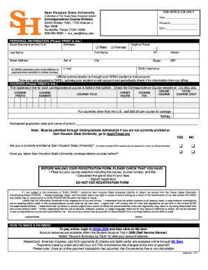 Correspondence Course Division Smith-Kirkley 144C, 1733 Avenue J Box 2536 Huntsville, Texas 77341-2536 936 - shsu