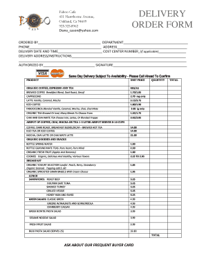 Faboo Cafe Delivery Order Form