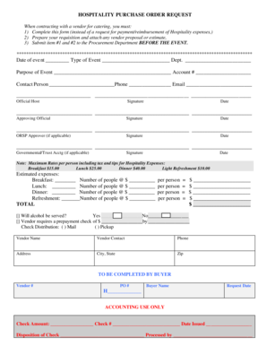 HOSPITALITY PURCHASE ORDER REQUEST