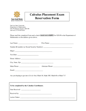 Calculus Placement Exam Reservation Form