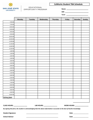 CalWorks Student TBA Schedule