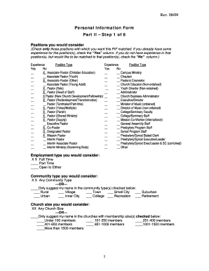 Personal Information Form for Clergy