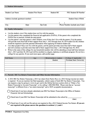 Parent Verification Worksheet
