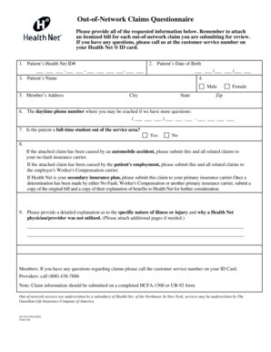 Health Net Out-of-Network Claims Questionnaire