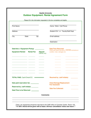 Equipment rental contract - Outdoor Equipment: Rental Agreement Form - Seattle University - seattleu