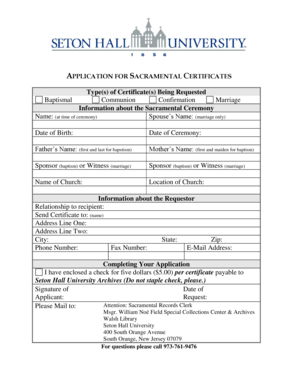 Application for Sacramental Certificates