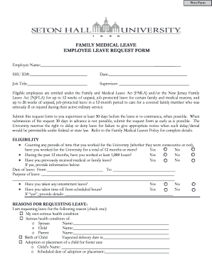 FAMILY MEDICAL LEAVE EMPLOYEE LEAVE REQUEST FORM - shu