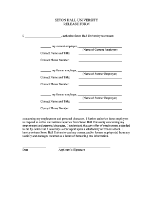 Reference Release Form - Seton Hall University - shu