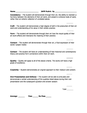 Blank fillable rubric form