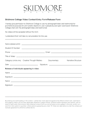 Skidmore College Video Contest Entry Form/Release Form - skidmore