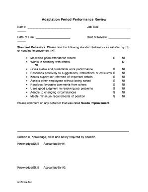 Adaptation Period Performance Review