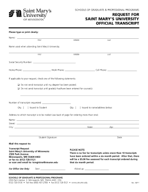 Saint Mary's University Transcript Request Form