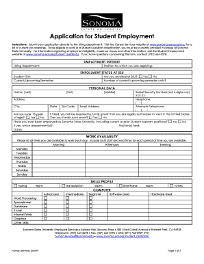 sonoma state university student employment office form