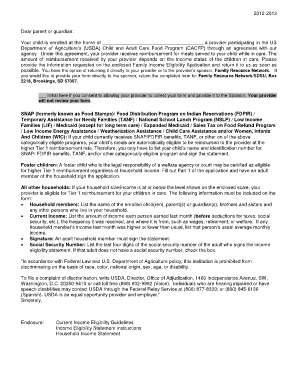 Child and Adult Care Food Program Income Eligibility Application