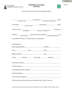 South Dakota 4-H Livestock Lease Form