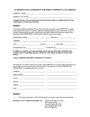 Authorization Agreement for Direct Deposits