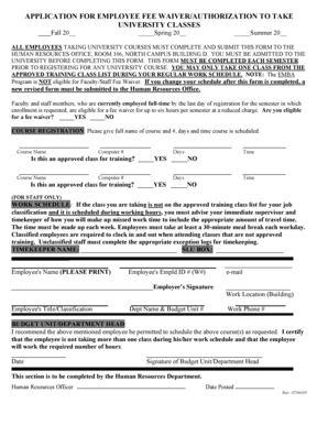 Employee Fee Waiver Application