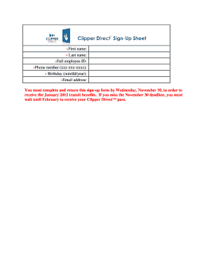 Employee Transit Benefits Sign-Up Form