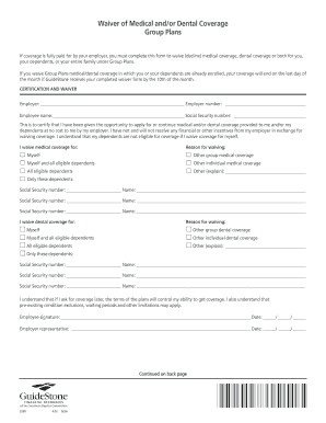 Waiver of Medical and/or Dental Coverage