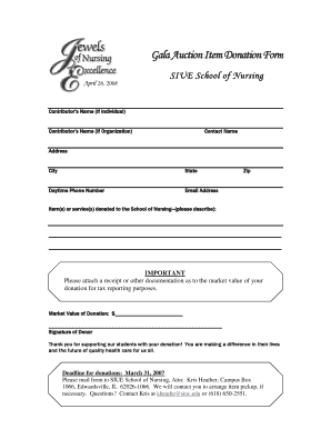 Gala Auction Item Donation Form SIUE School of Nursing - siue