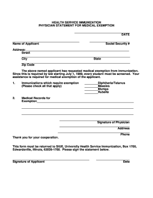 Physician Statement for Medical Exemption