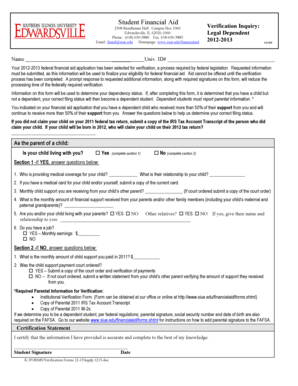 Student Financial Aid Verification Form