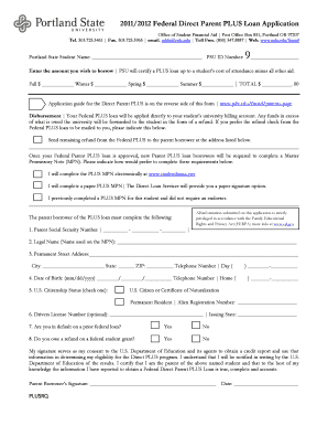 2011/2012 Federal Direct Parent PLUS Loan Application