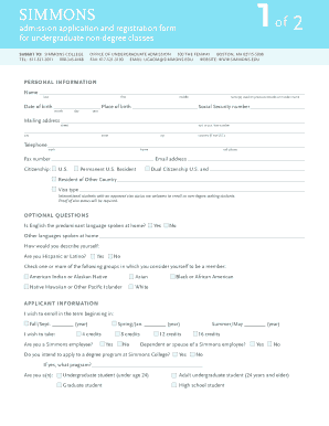 Simmons College Undergraduate Non-Degree Application