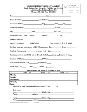 Student Employment Application form - South Dakota State University - sdstate