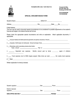 SDSU Special Circumstances Form
