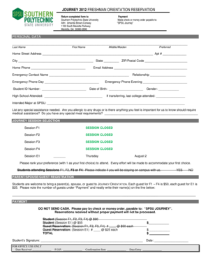 Freshman Orientation Reservation Form